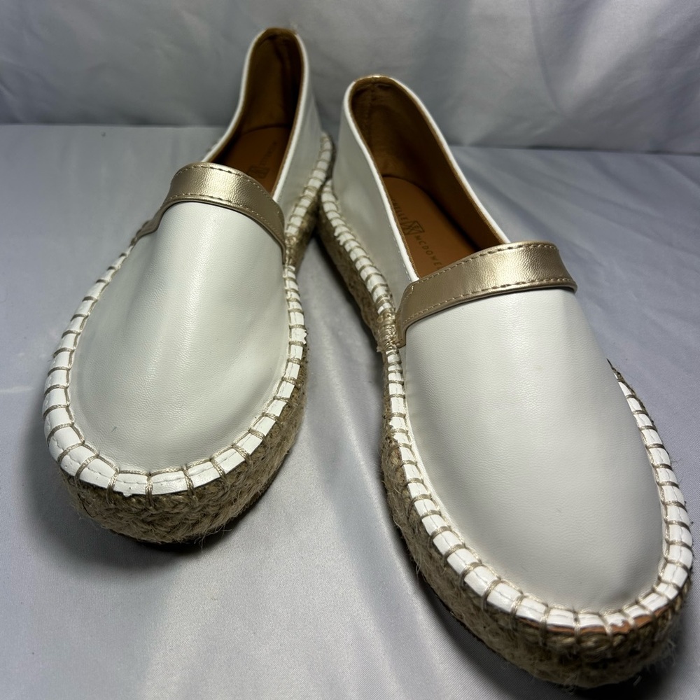 Michelle Mcdowell Womens White/Gold Espadrille Flats Shoes Sz 7 Slip On